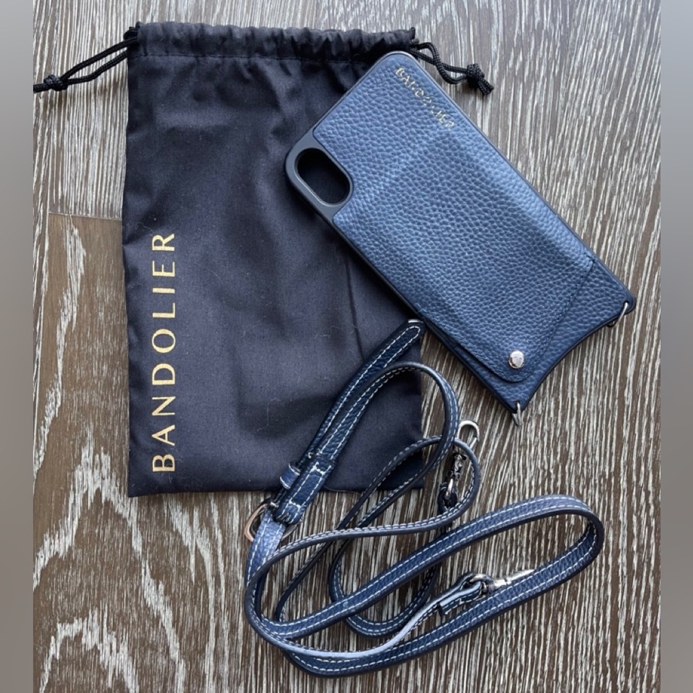 Lightly used Bandolier Emma Pebble Leather Crossbody iPhone Case in Navy/Silver